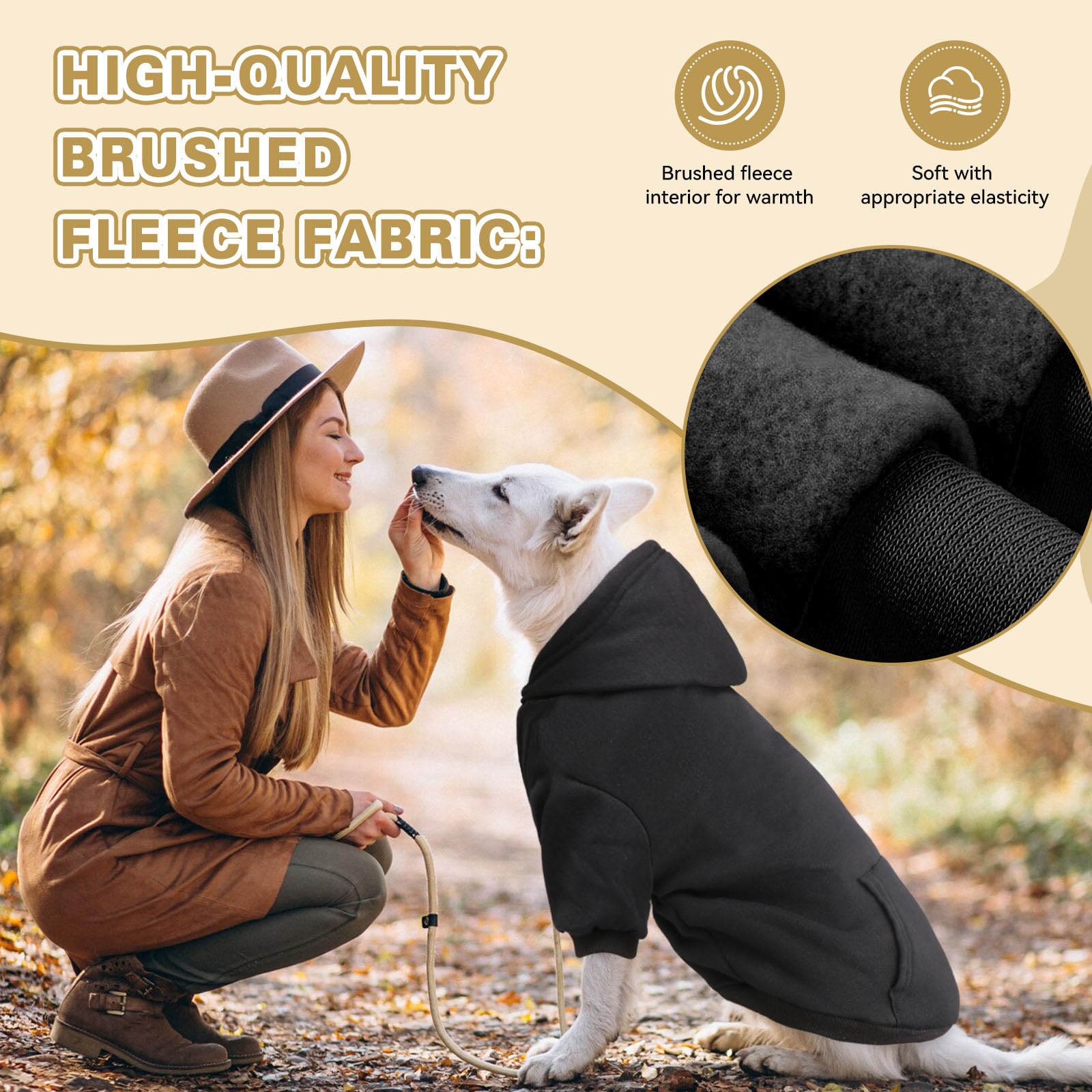 QDYU dog sweater pocket view shows convenient treat carry during walks