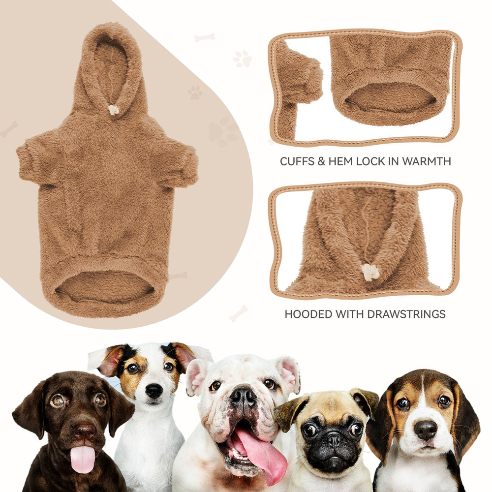 QDYU fuzzy dog hoodie back view—cozy during walks