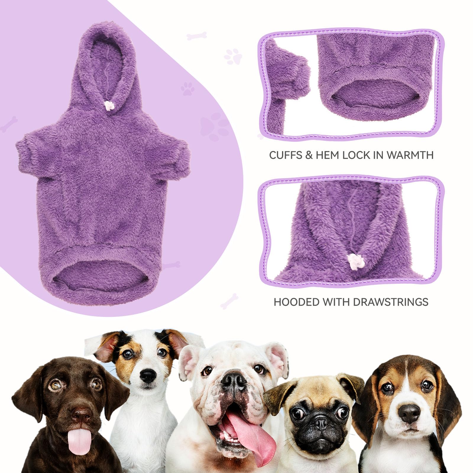 QDYU fuzzy dog hoodie purple XXL back view demonstrates full coverage