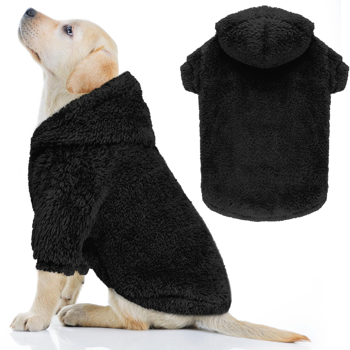 QDYU fuzzy dog sweater double-sided plush close-up promotes warm, cozy comfort for large dogs.