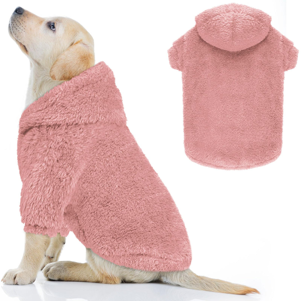 QDYU fuzzy dog sweater pink hoodie on a medium dog delivers cozy warmth for chilly walks