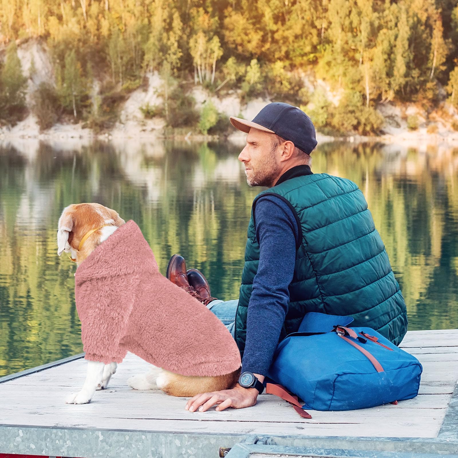 QDYU pink hoodie styled with leash and collar for daily walks