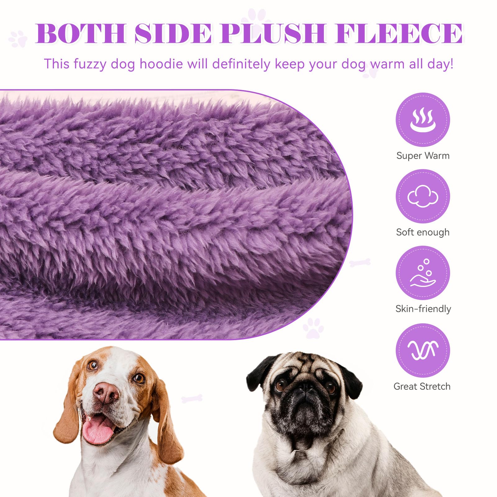 QDYU Fuzzy Dog Sweater size-chart guide image shows how to measure
