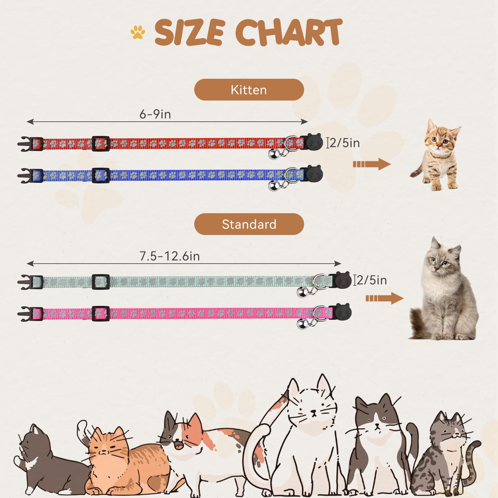 QDYU kitten-size cat collar 6-9 inches fits growing kittens comfortably.