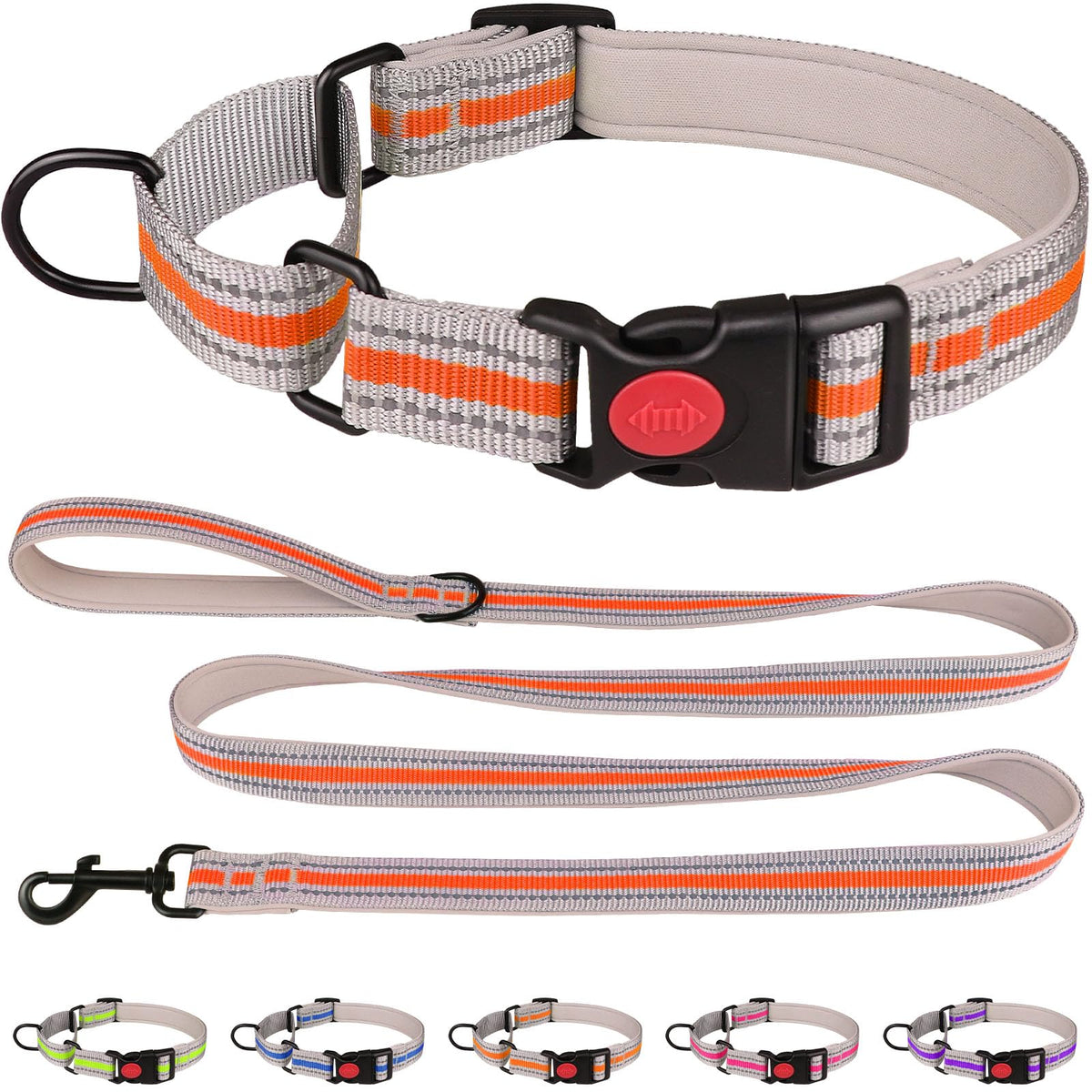 QDYU Martingale collar with padded-neoprene close-up showing walk-time comfort.
