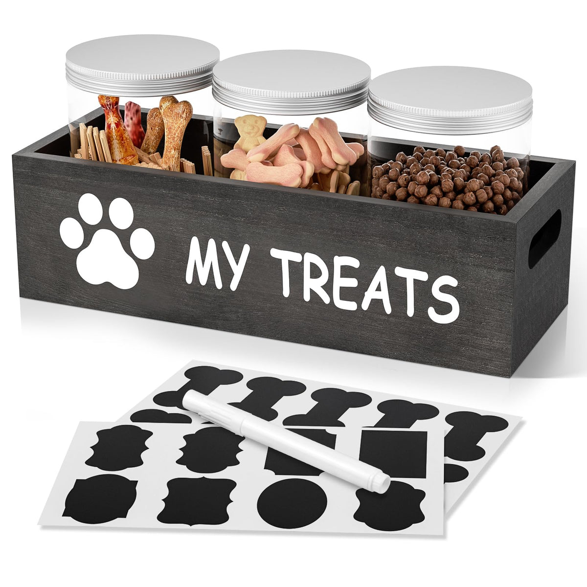 qeerable dog treat jar set keeps snacks organized and accessible on the countertop.