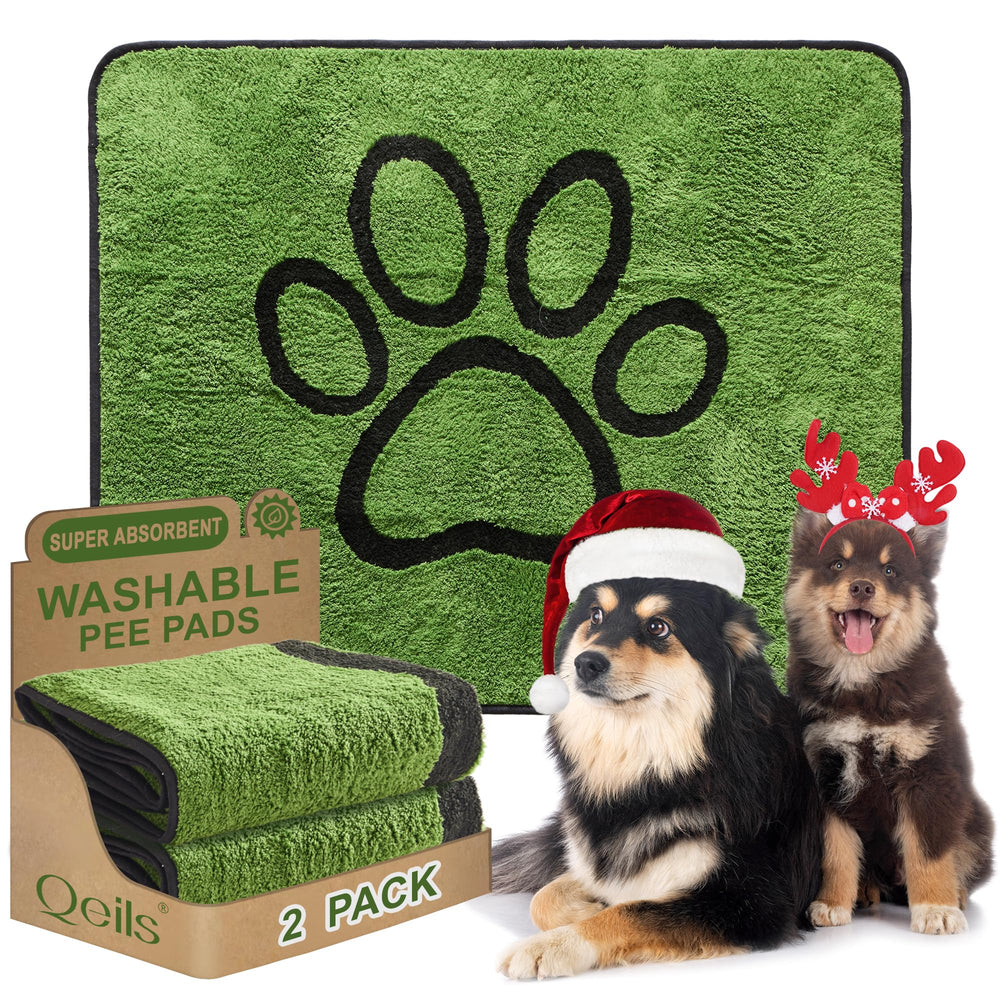 Qeils reusable dog pee pad 2-pack, absorbent core, locks in moisture for cleaner floors.