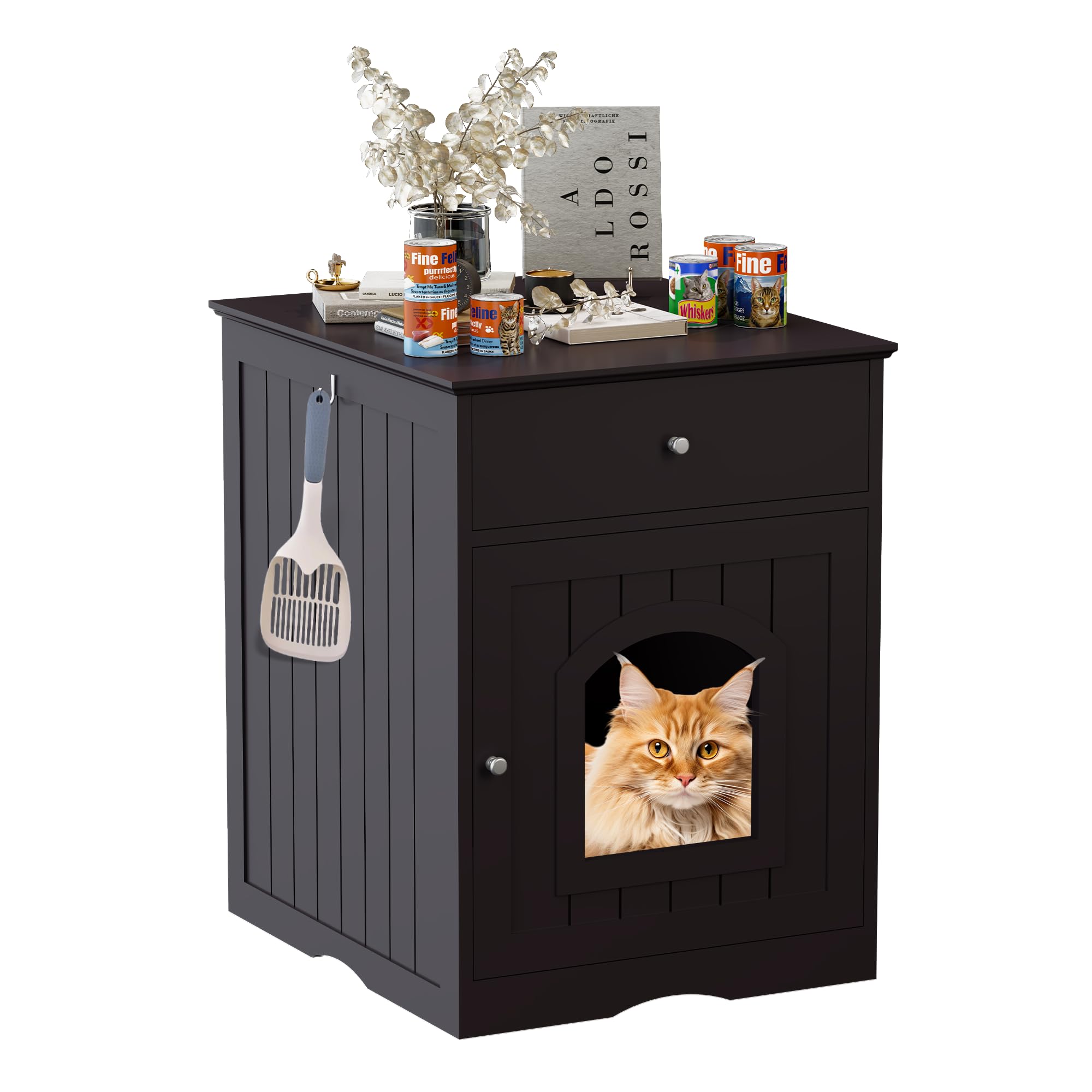 Qiaoxuan litter box enclosure front view shows discreet privacy for cats.