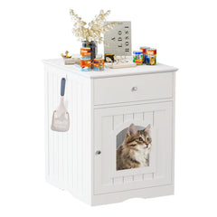 Qiaoxuan litter box enclosure front view highlights discreet, space-saving design