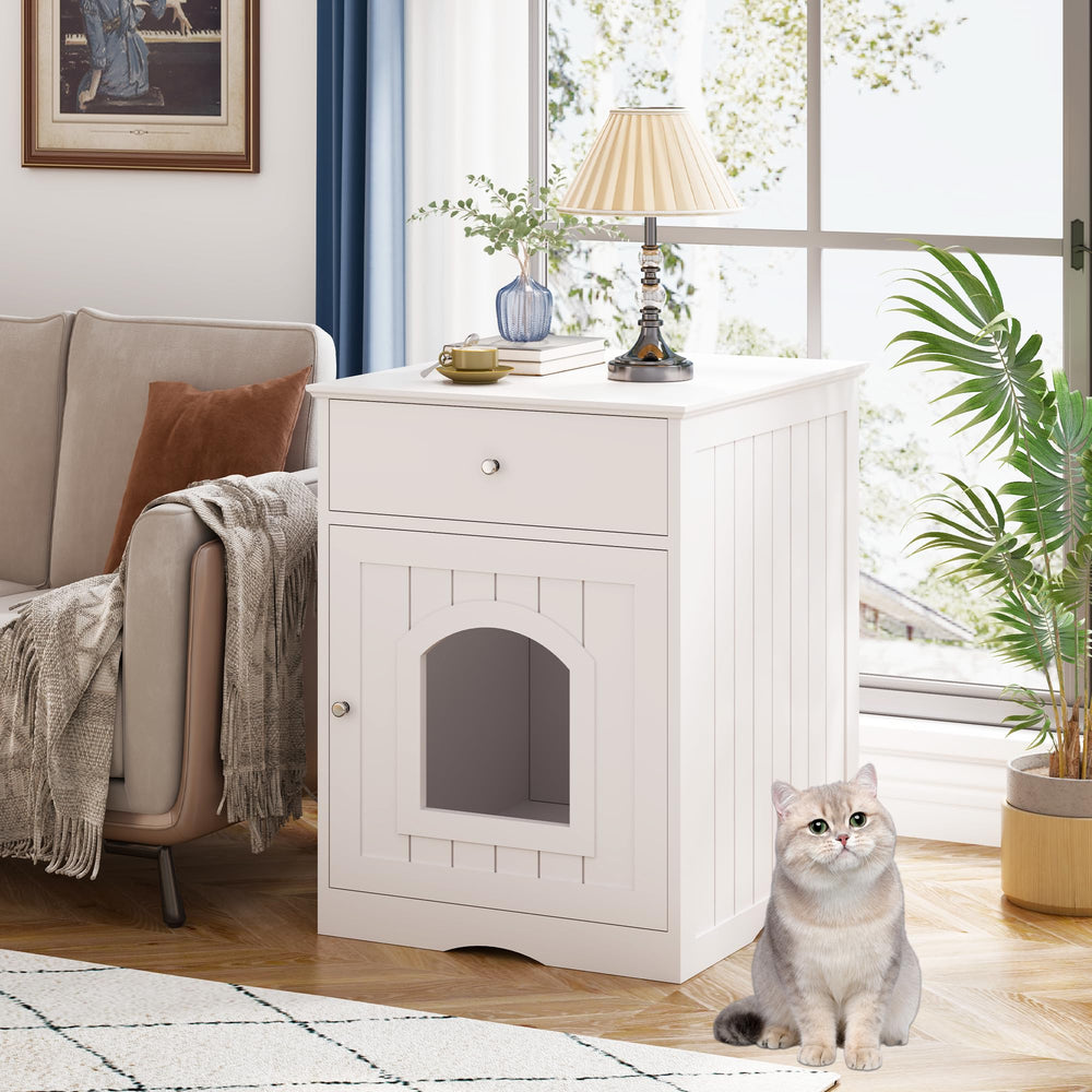 Qiaoxuan litter box enclosure interior view shows generous space for large litter boxes