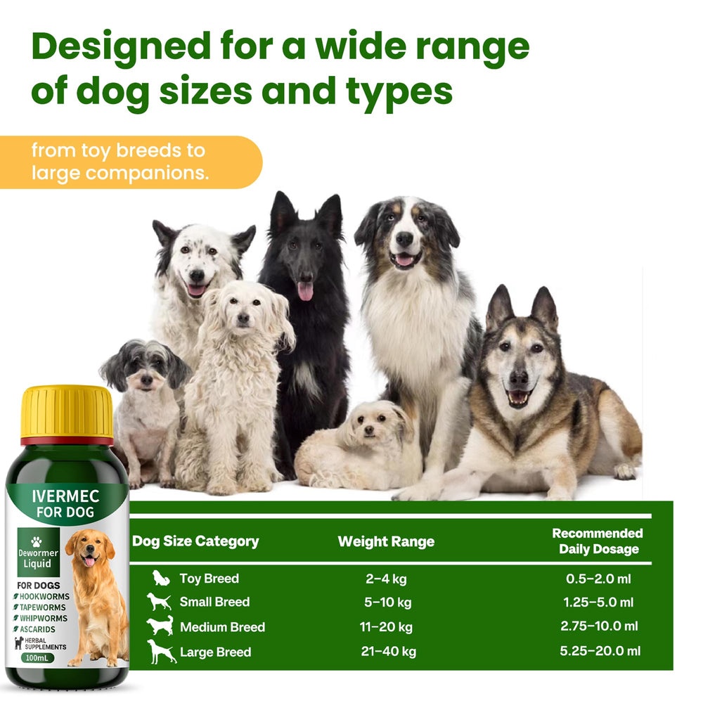 QIFEISHANKA lvermect bottle with dog illustrates gentle wellness routine support.