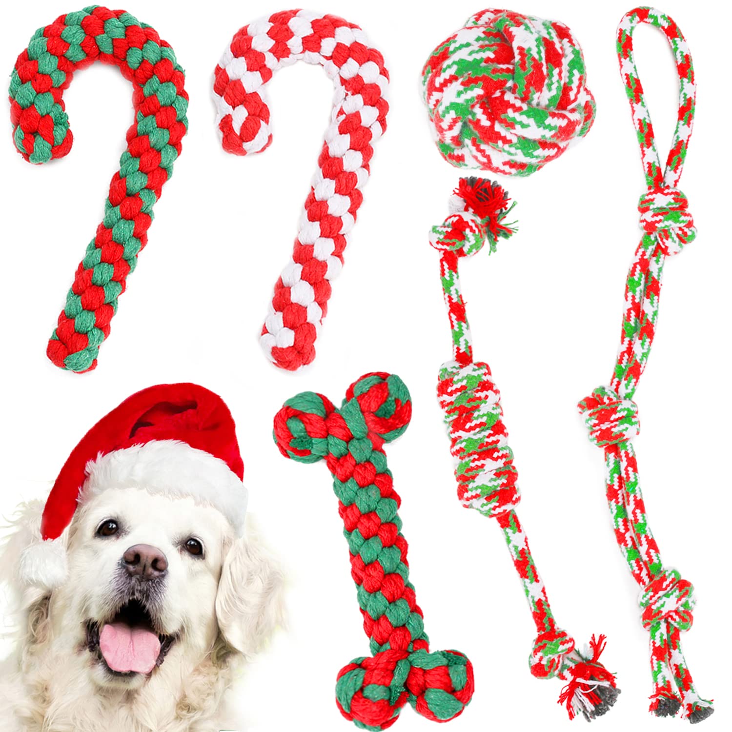 Qiicenay Christmas dog rope toy walking stick red promotes interactive play and fetch.