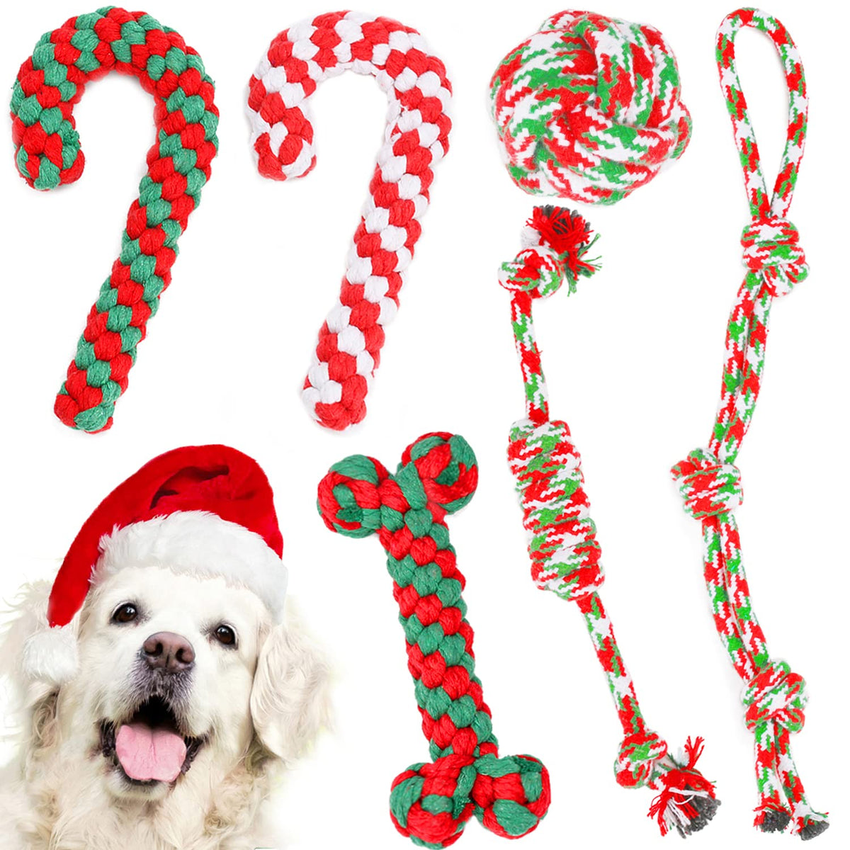 Qiicenay Christmas dog rope toy walking stick red promotes interactive play and fetch.