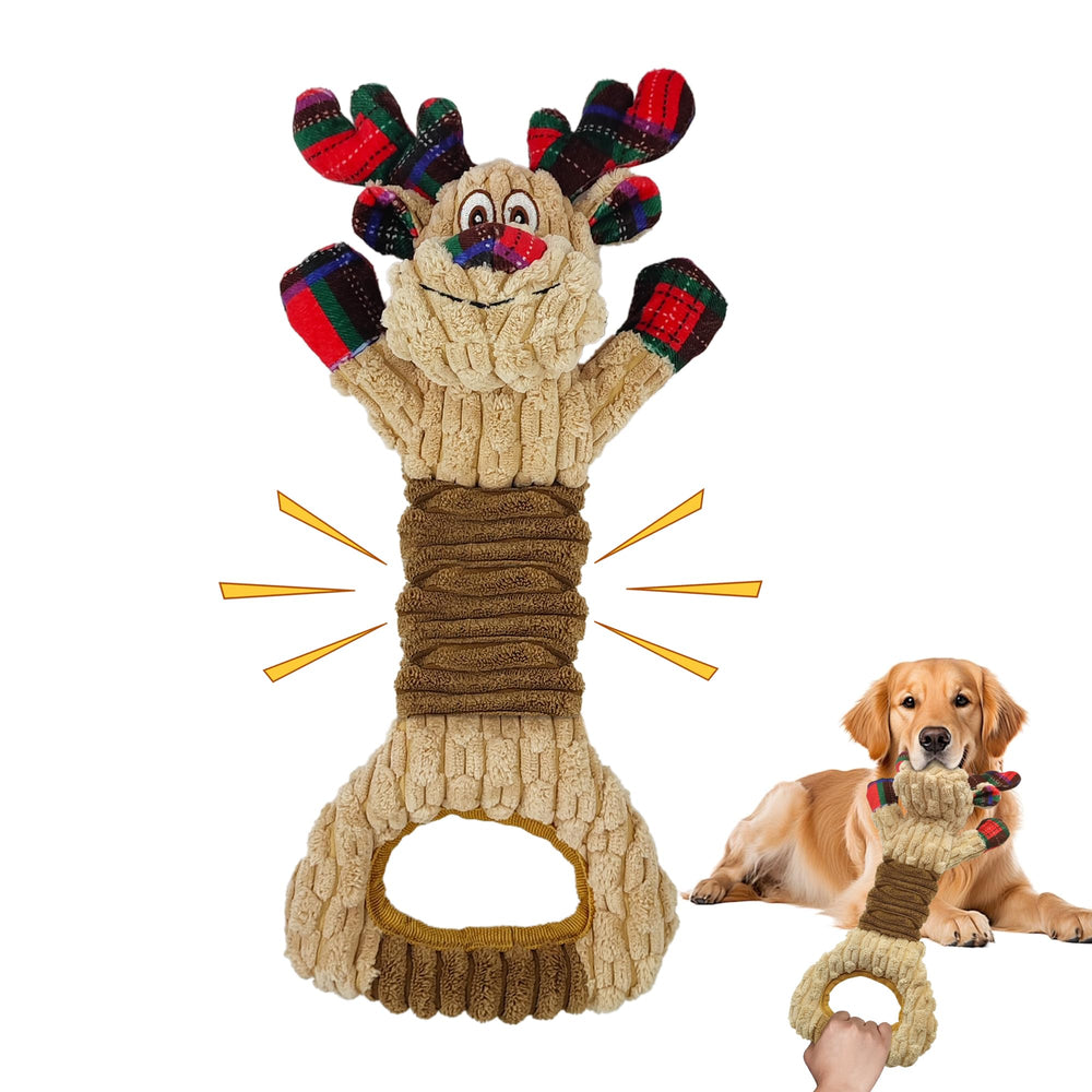 Qiiiiian Christmas Red Elk stuffed dog toy front view for festive play