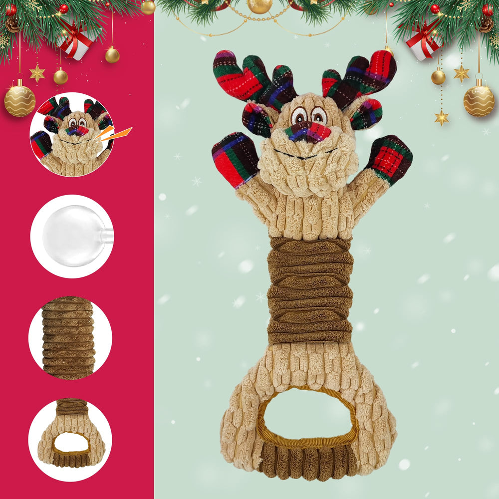 Qiiiiian Christmas Red Elk stuffed dog toy side view showing durable design