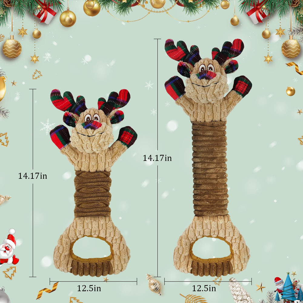 Qiiiiian Christmas Red Elk stuffed dog toy squeaker closeup stimulating play