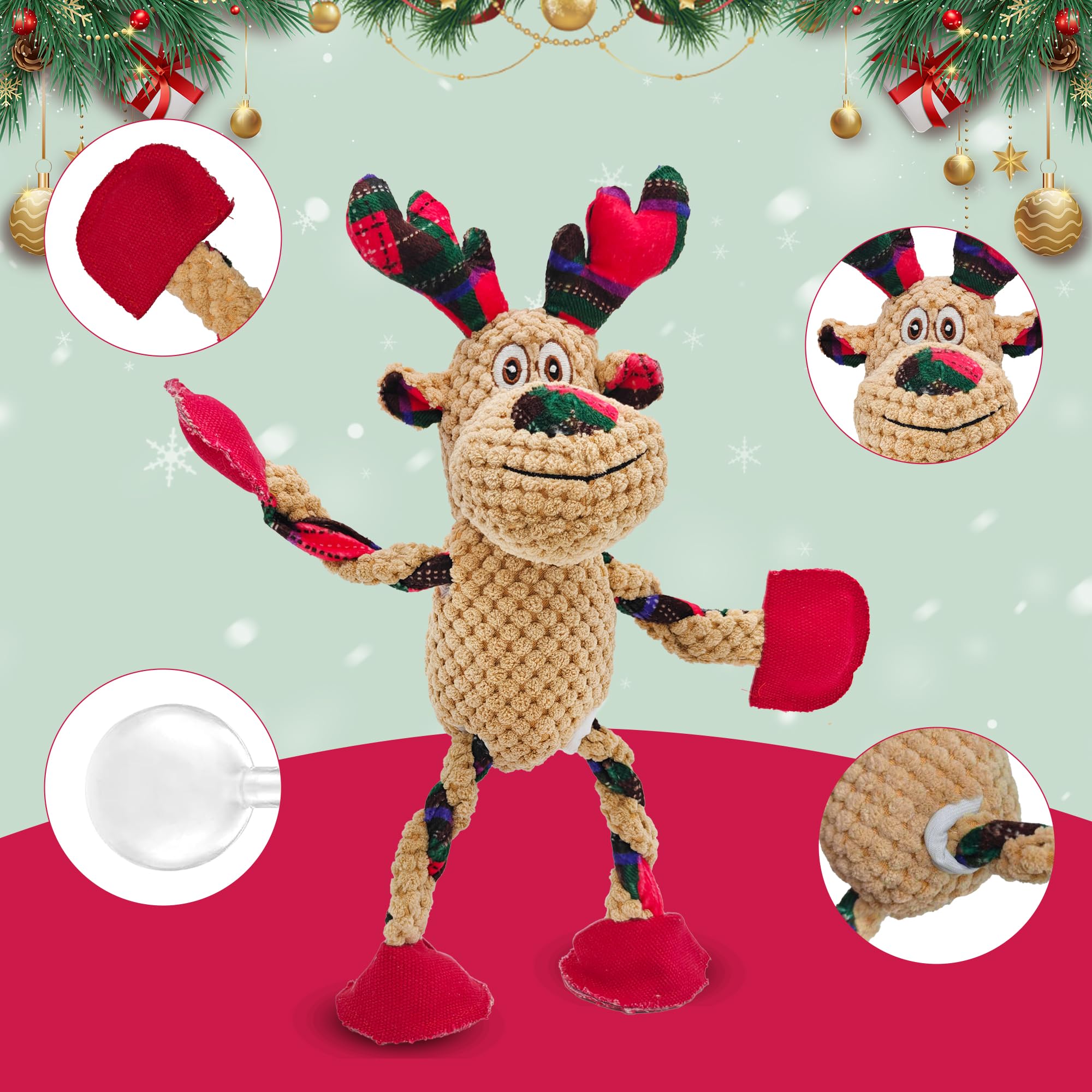 Qiiiiian Christmas Squeaky Dog Toy stretch-middle highlights stretchable design for interactive fetch.