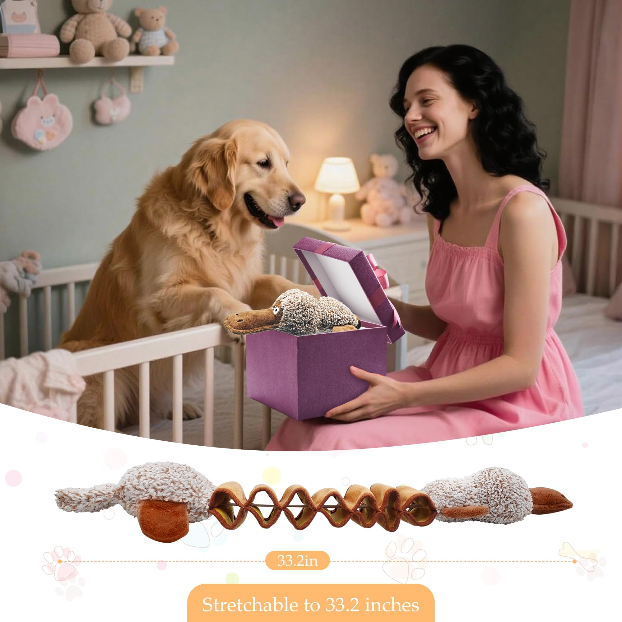 Qiiiiian platypus toy action shot shows dog engaged during independent playtime