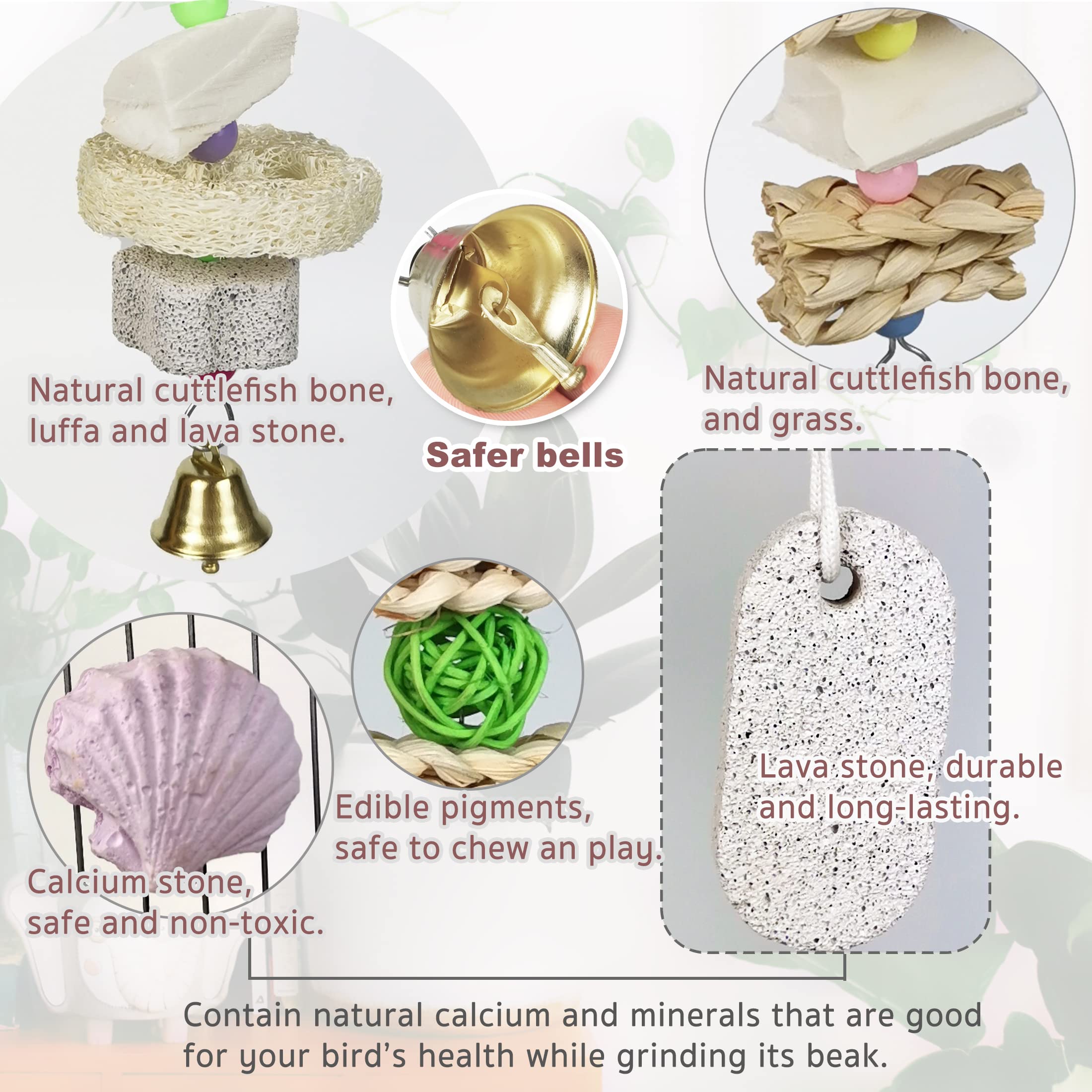Qimilenzy parrot-toy mineral-stone offers natural texture for grit-free chewing.