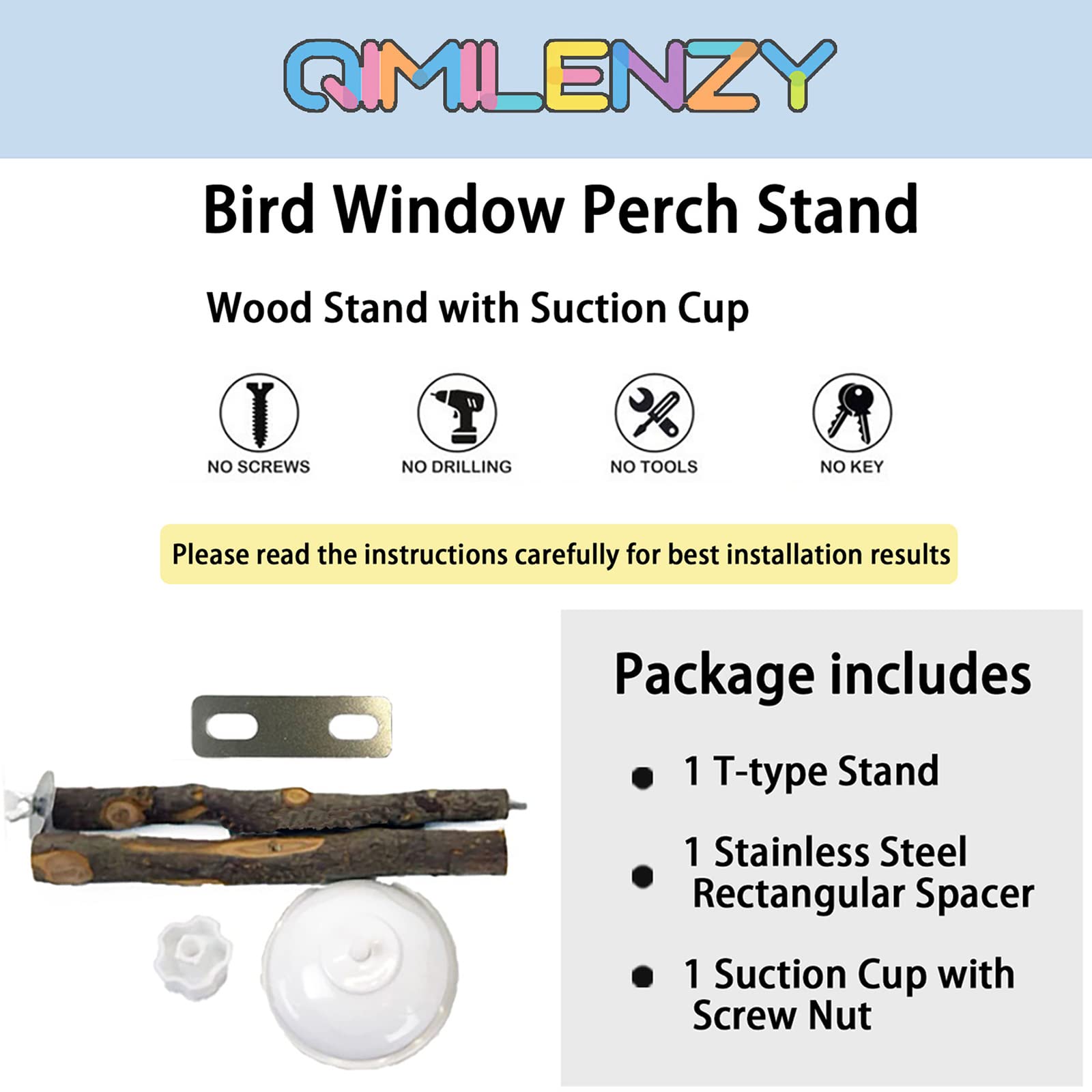 Qimilenzy T-shaped apple wood perch close-up shows natural chew-safe surface.