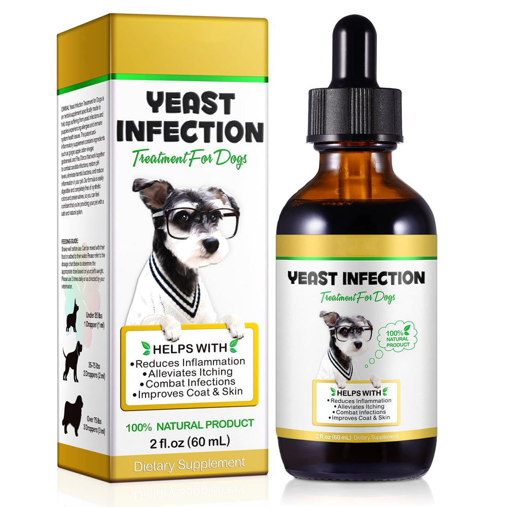 Qing Yo dog-yeast-treatment bottle showing natural formula for healthy skin and coat.