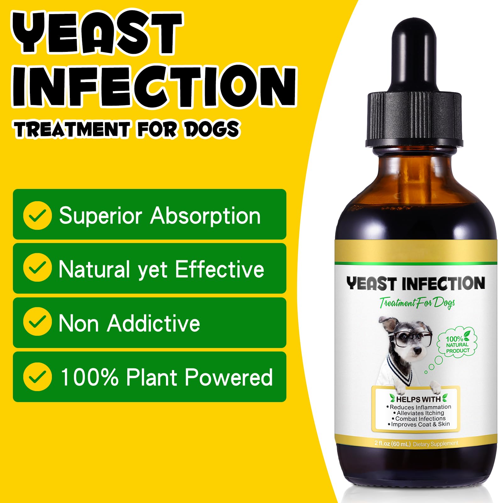 Qing Yo dog-yeast-treatment drops being poured into food for easy absorption.