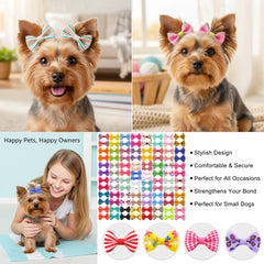 QingHan puppy bowknot clip close-up highlighting secure alligator clips.