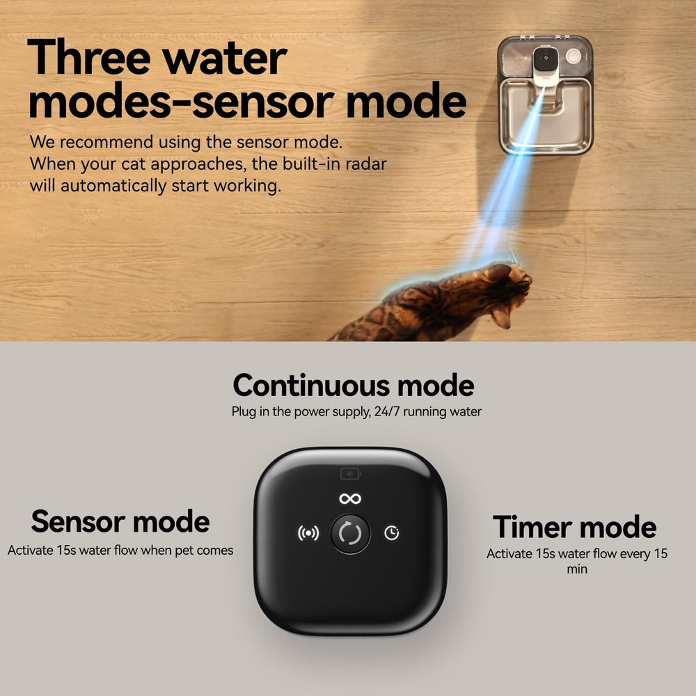 Qinliy motion-sensor feature detects a nearby pet and starts water flow.