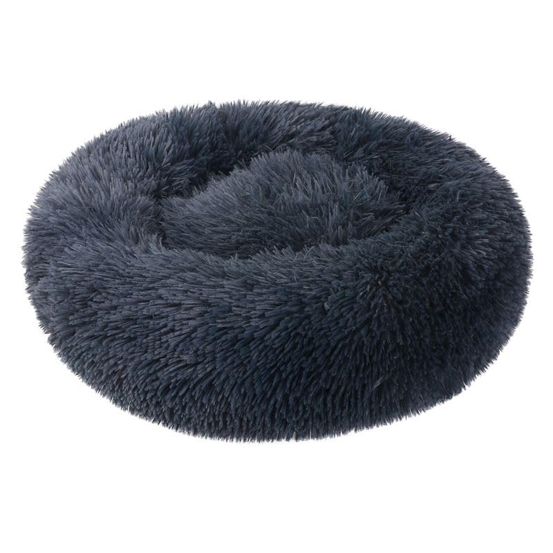 Qinxuepet dark-gray round bed suits kittens and small breeds for calm naps.
