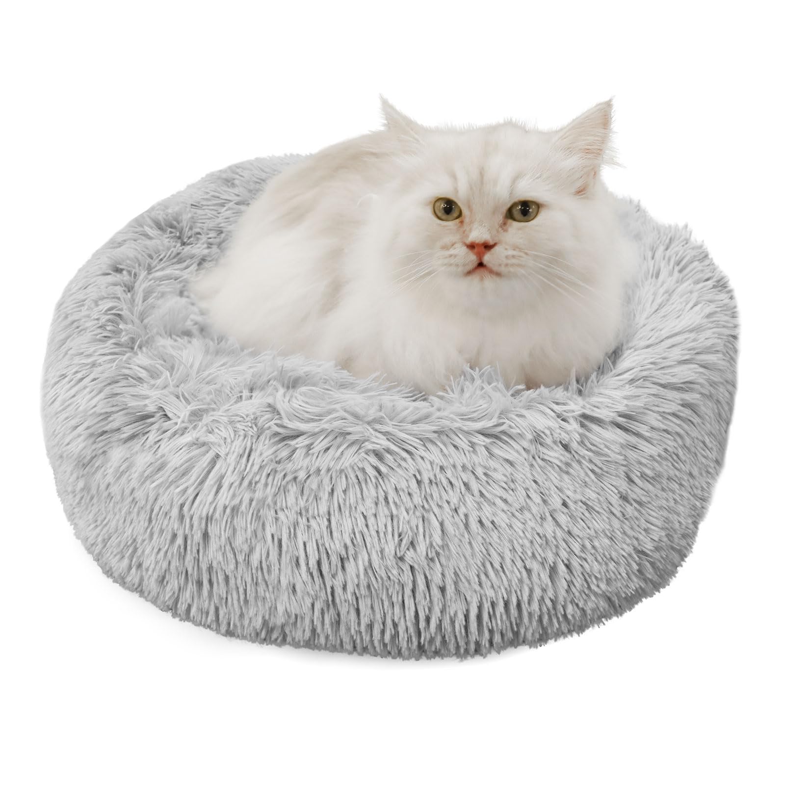 Qinxuepet donut bed soft-plush surface offers cozy lounging for small cats and dogs.
