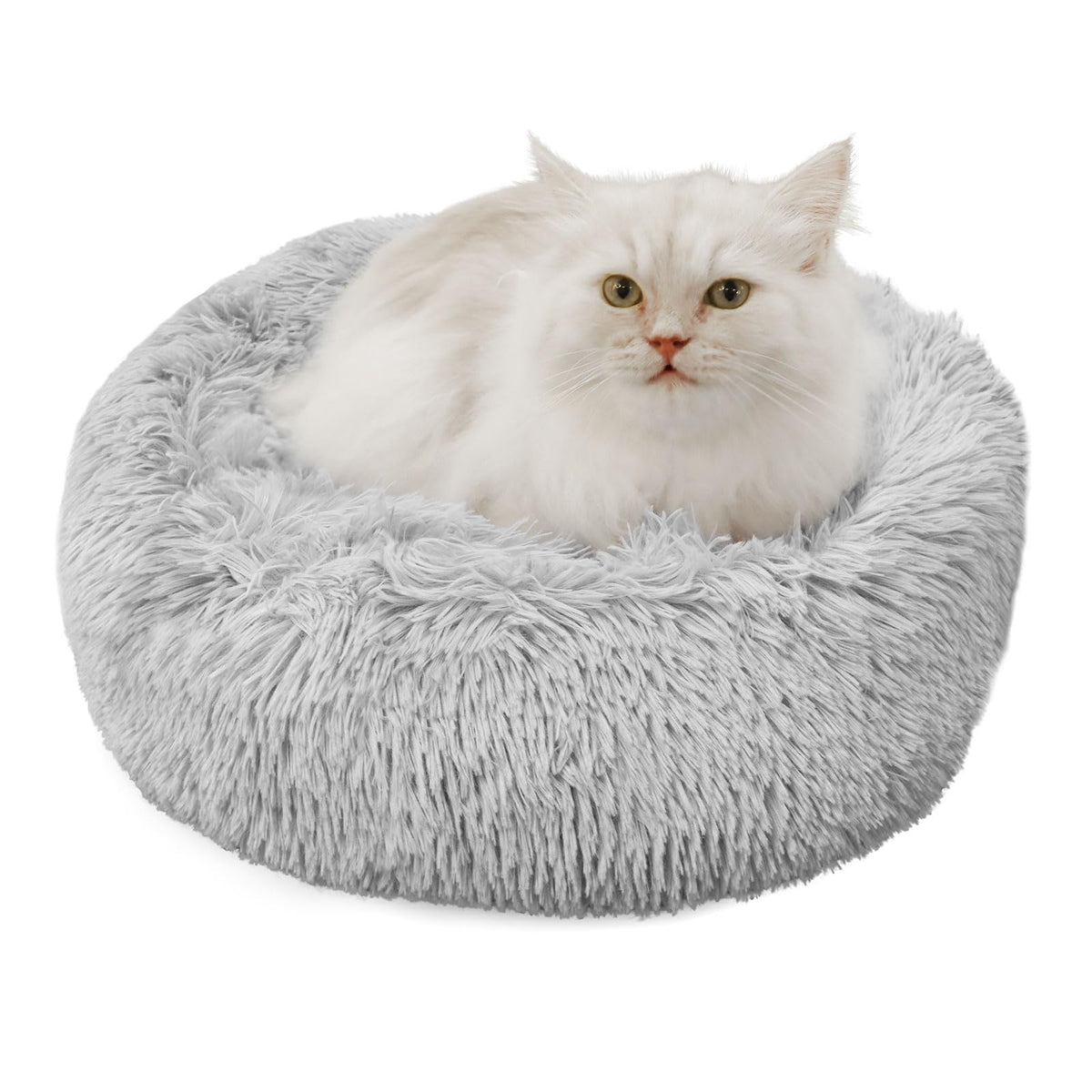 Qinxuepet donut bed soft-plush surface offers cozy lounging for small cats and dogs.
