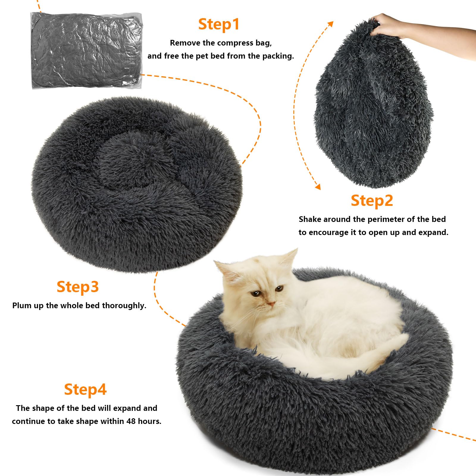 Qinxuepet plush nylon and faux fur bed delivers comforting softness.