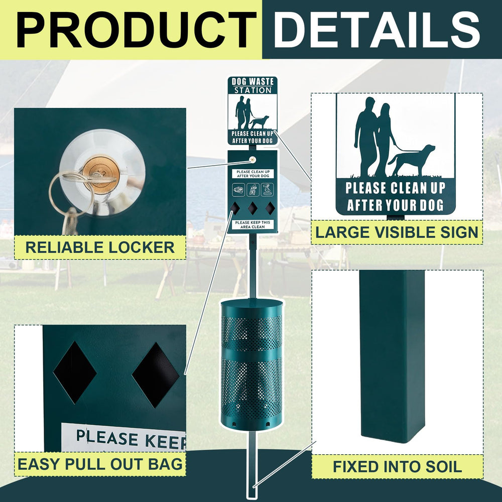 Qinyoung dog waste station bag dispenser close-up emphasizes convenient waste management.