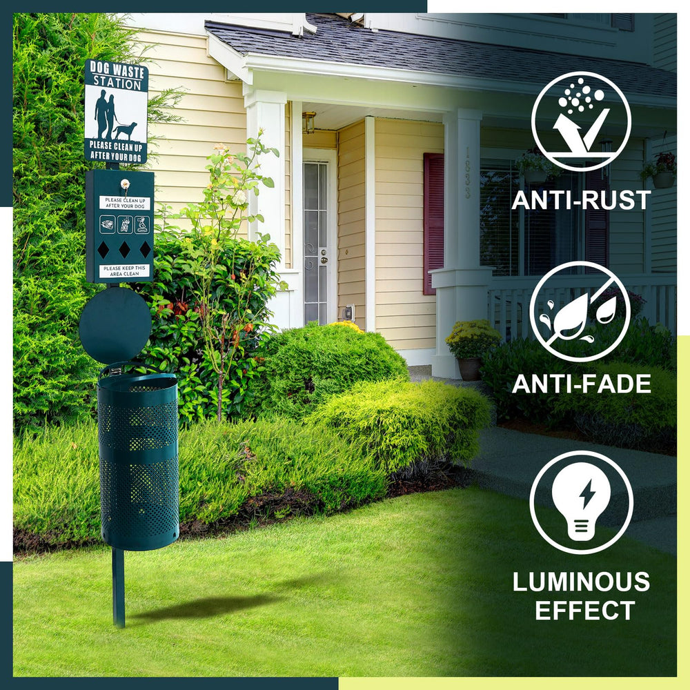 Qinyoung dog waste station reflective sign view enhances visibility in low light.