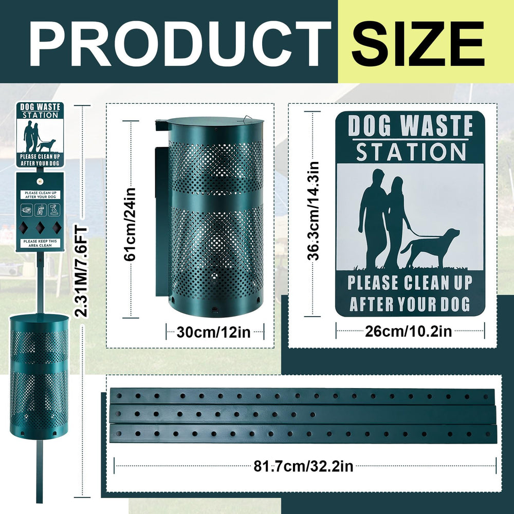 Qinyoung dog waste station side view shows powder-coated steel for weather resistance.