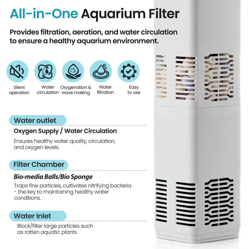 QiQiWader aquarium filter control knob highlights adjustable oxygenation for varied aquarium needs.