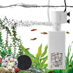 QiQiWader aquarium filter side view demonstrates compact design for 10-40 gallon tanks.