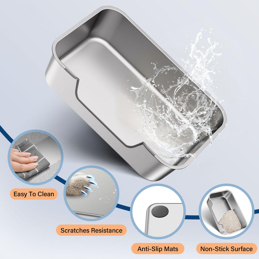 Qiuma litter box high-sides anti-splash view reduces litter scatter and urine splash.