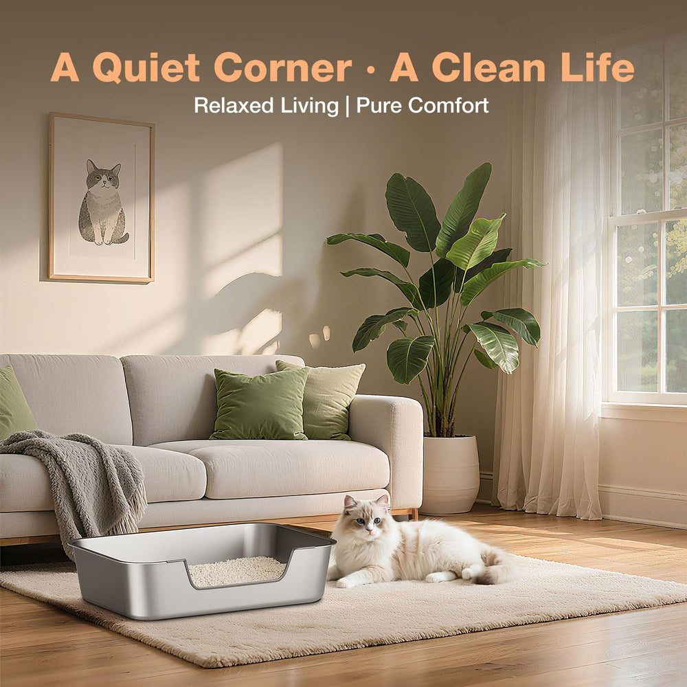 Qiuma stainless steel litter box easy cleaning in action for fast maintenance