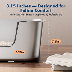 Qiuma stainless steel litter box interior highlights non-stick surface for quick cleaning