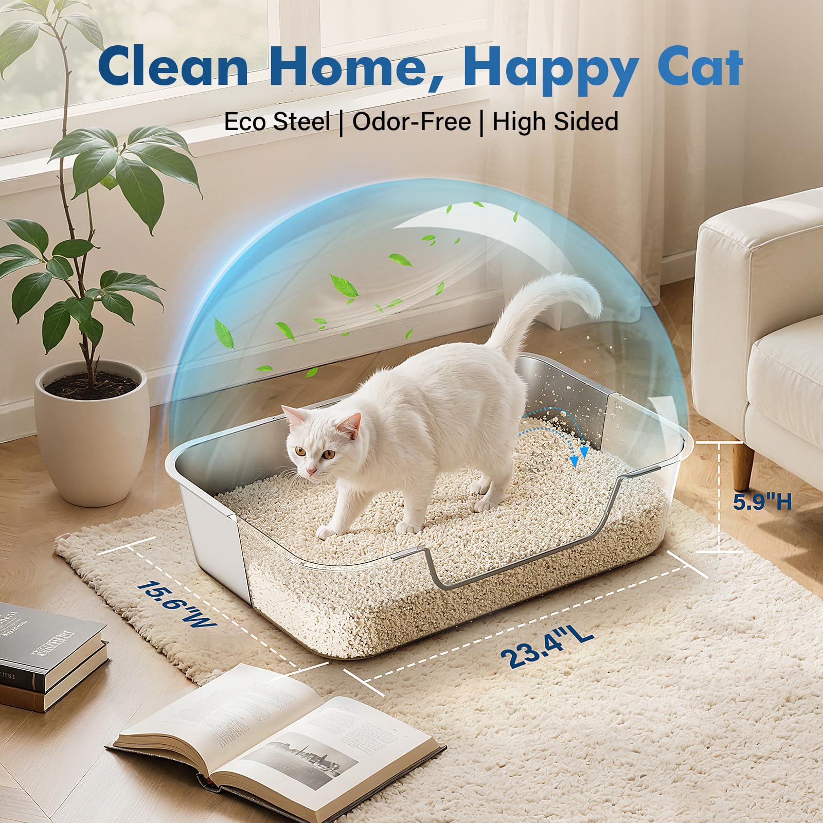 Qiuma stainless steel litter box interior emphasizes odor resistance for fresher rooms