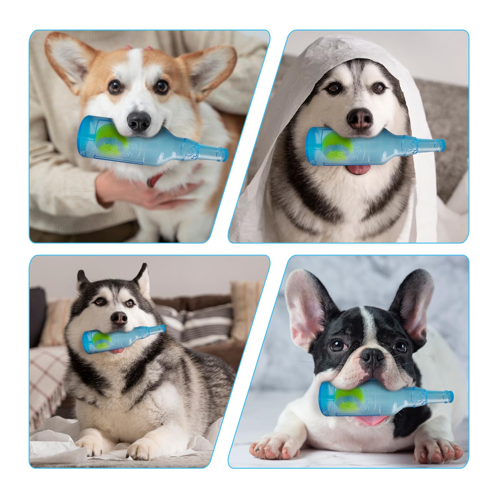 Qiuruoo Water Bottle Dog Toy in blue color for high visibility during fetch