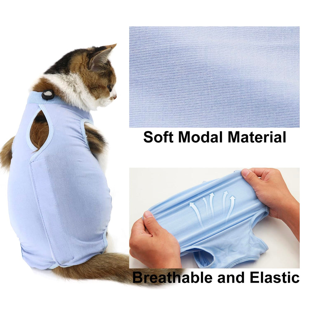 Qiyadin cat recovery suit abdomen coverage highlighting full abdominal protection.