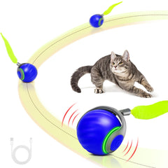 QKOQKO blue cat toy ball feather-tail in motion offers dynamic chasing and interactive play.