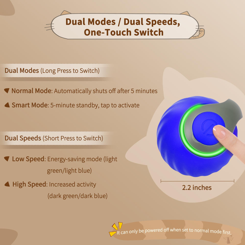 QKOQKO blue low-speed setting creates gentle engagements for kittens and calm play sessions.