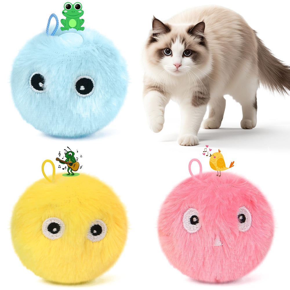 QKOQKO Chirping Cat Toy Ball Pack for interactive play with three plush balls.