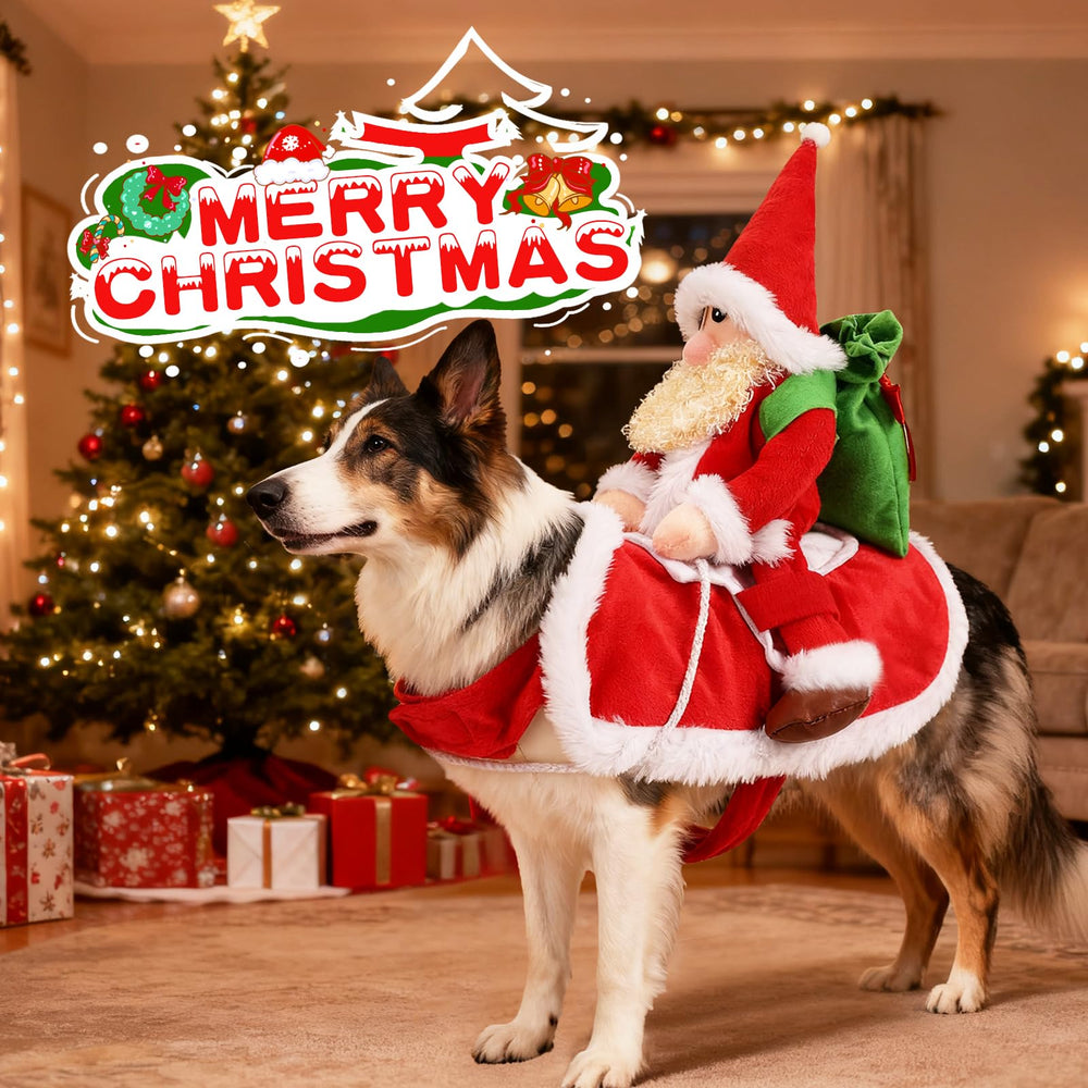 QKURT Santa Dog Costume bag-detail highlights gift-bag accent for holiday photo ops.