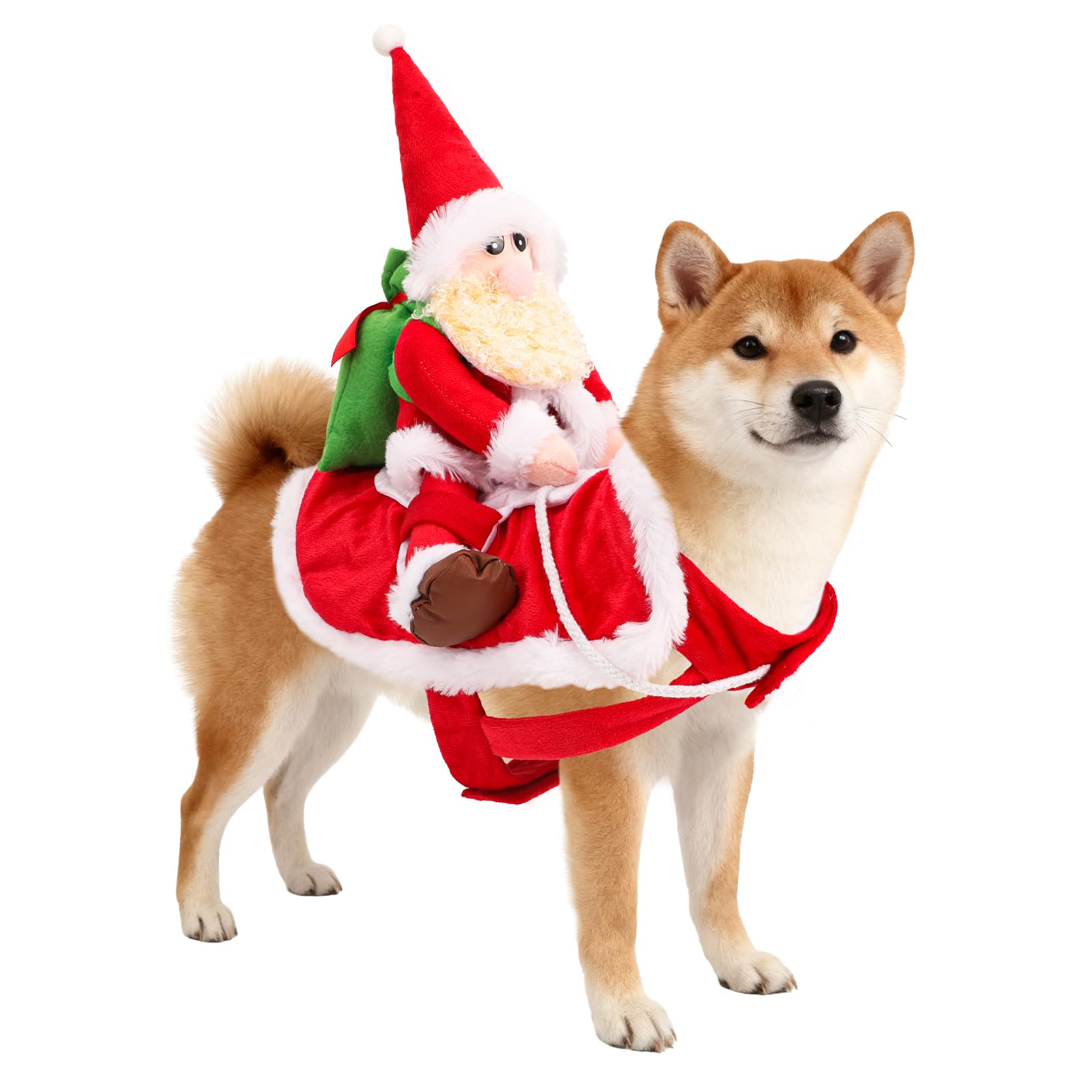 QKURT Santa Dog Costume front view shows festive design and cozy fabric.