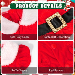 QKURT Santa dog costume ruffle sleeves allow comfortable movement.