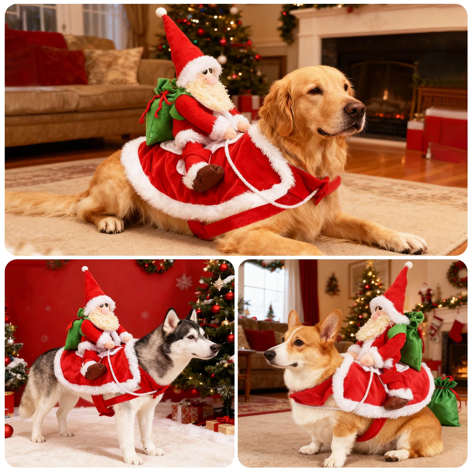 QKURT Santa Dog Costume warm-fabric keeps pets cozy on winter outings.